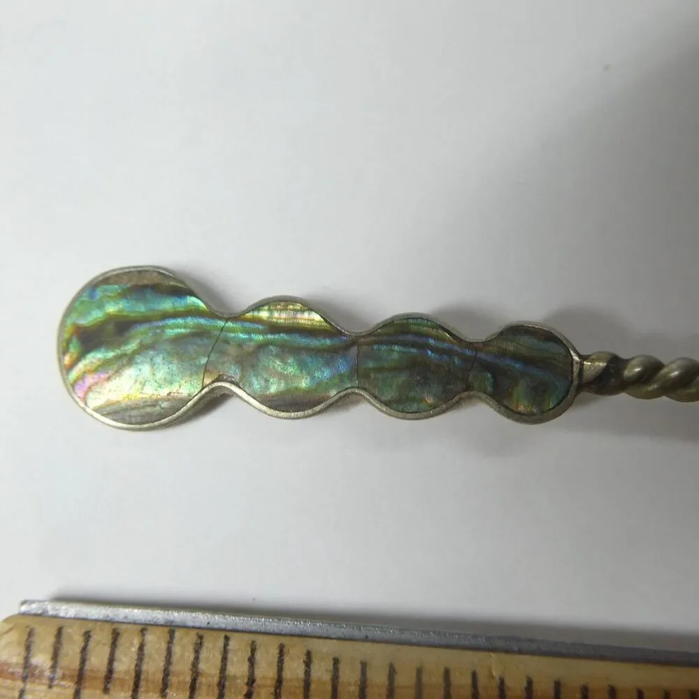Silver Demitasse Spoon w/Mother of Pearl Inlaid Handle Vintage Alpaca Mexico